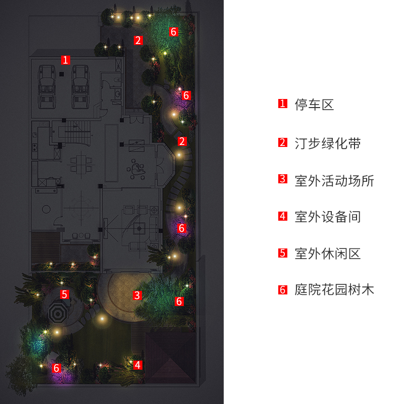 别墅庭院智能家居花园景观照明方案