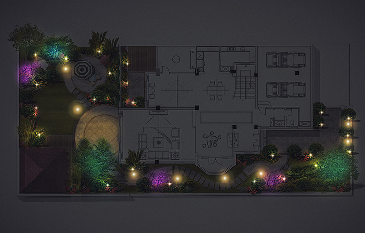 别墅庭院智能家居花园景观照明方案