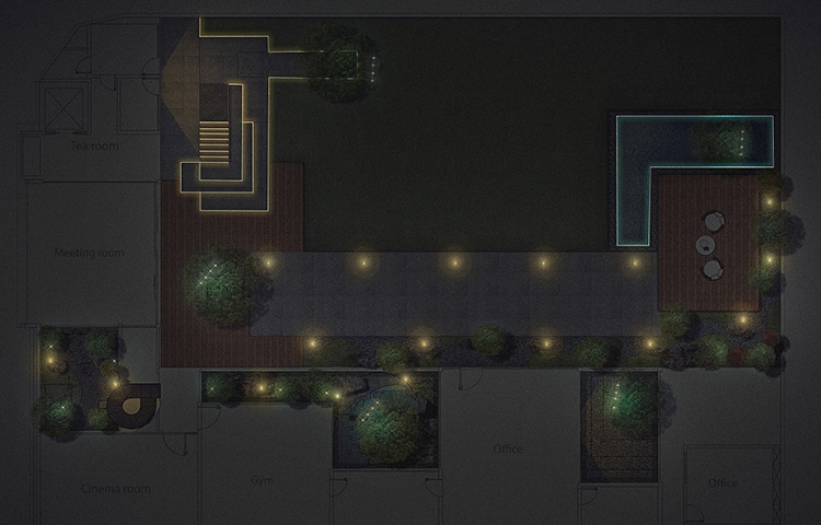 商业办公区景观花园广场智能照明方案平面图